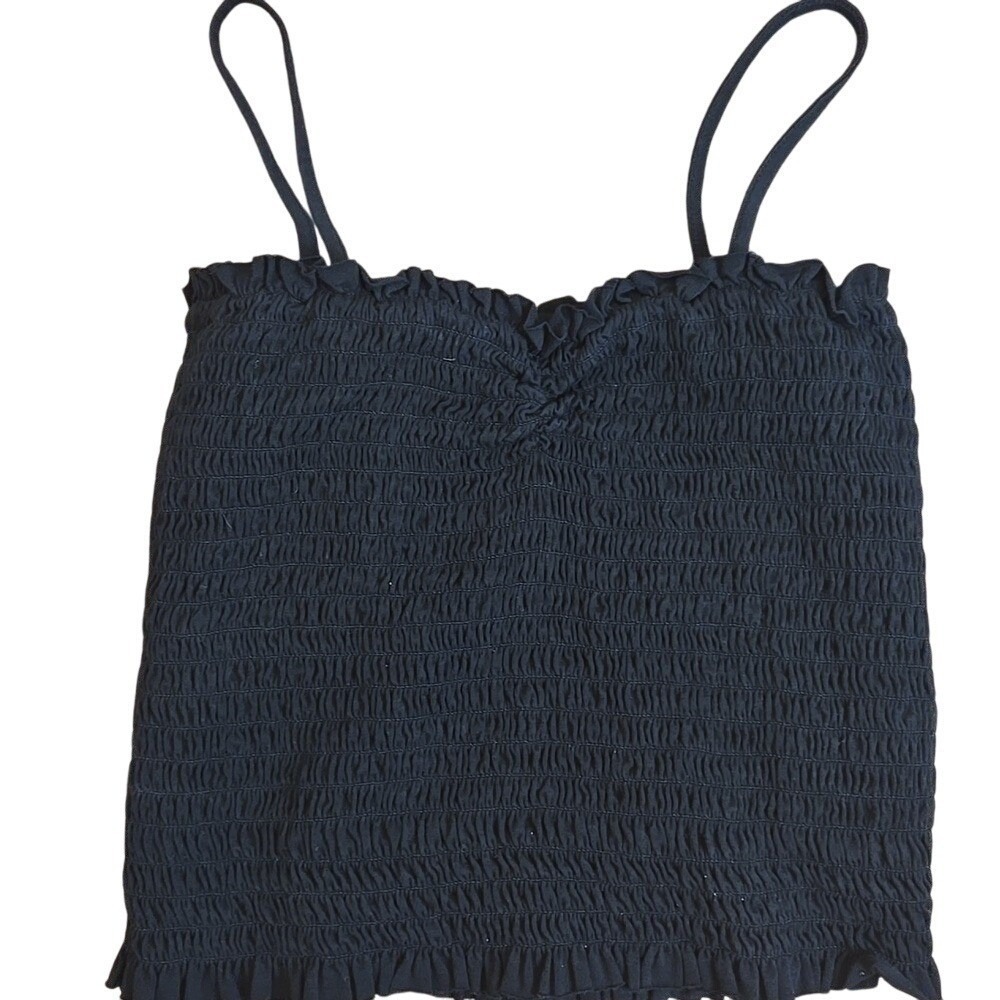 Y2K Brandy Melville Cami Tank Top Black Crinkle Whimsigoth Cottagecore Grunge